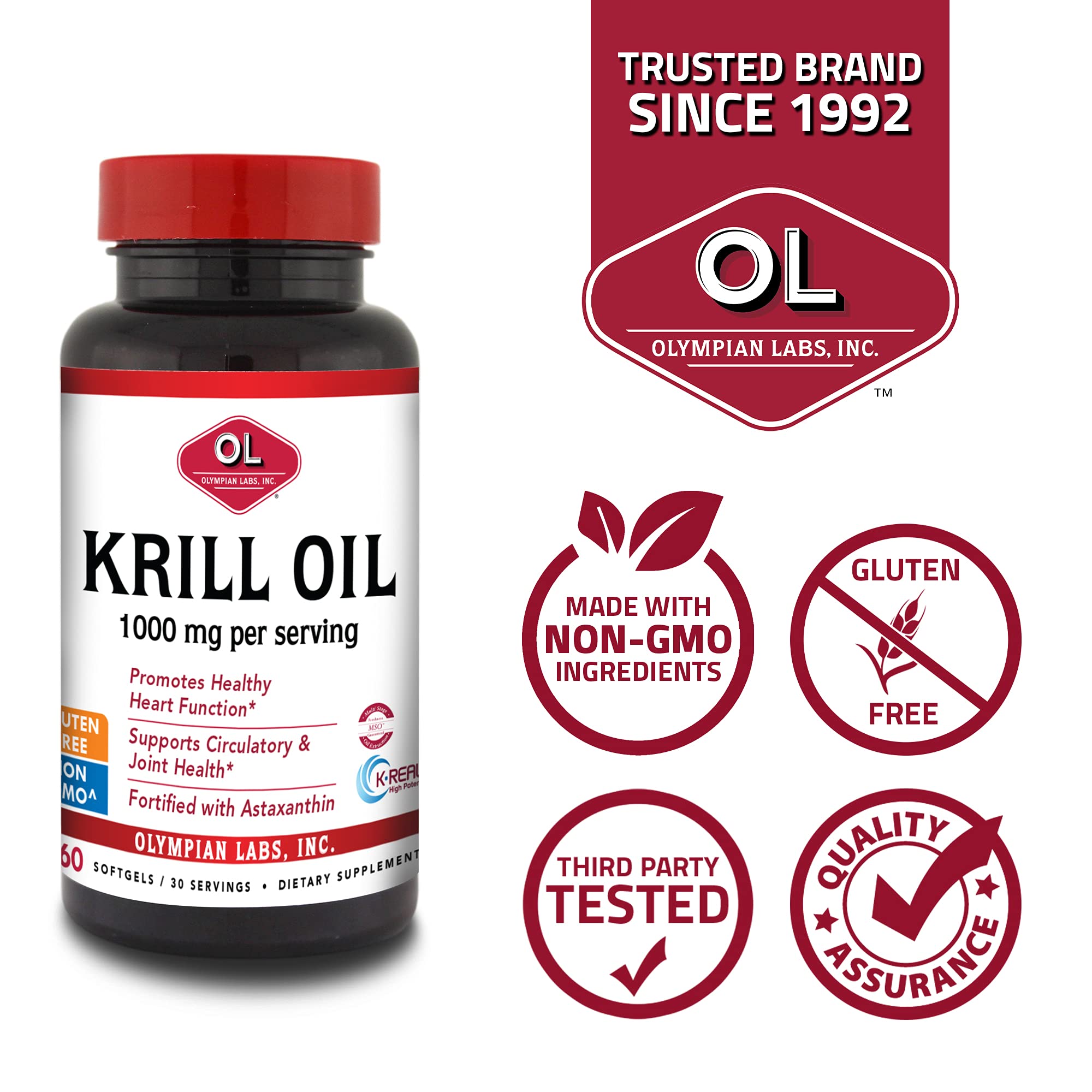 Astaxanthin-enriched Krill Oil from Olympian Labs providing antioxidant support.