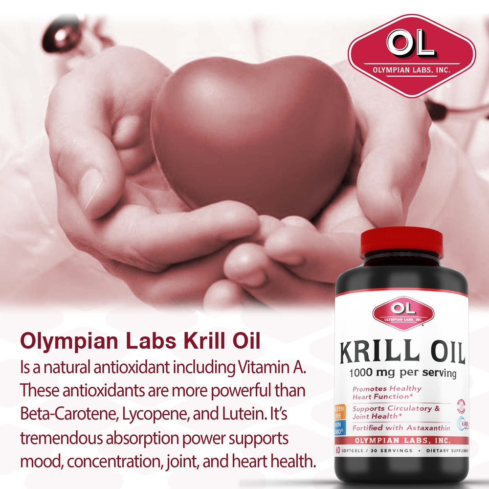 Olympian Labs Krill Oil capsules with smooth, burp-free delivery.