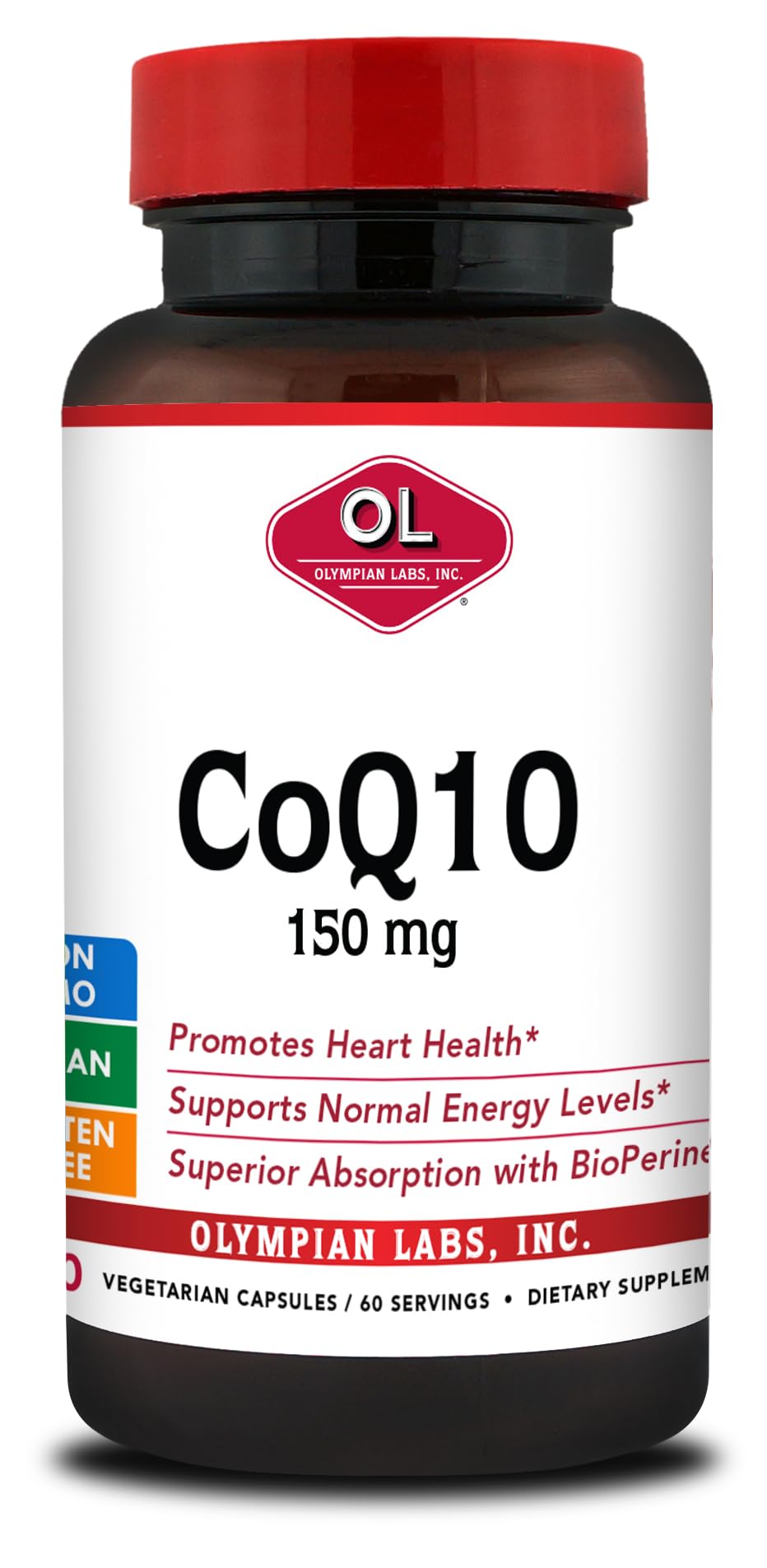 Olympian Labs Coq 150mg bottle for daily heart health support.