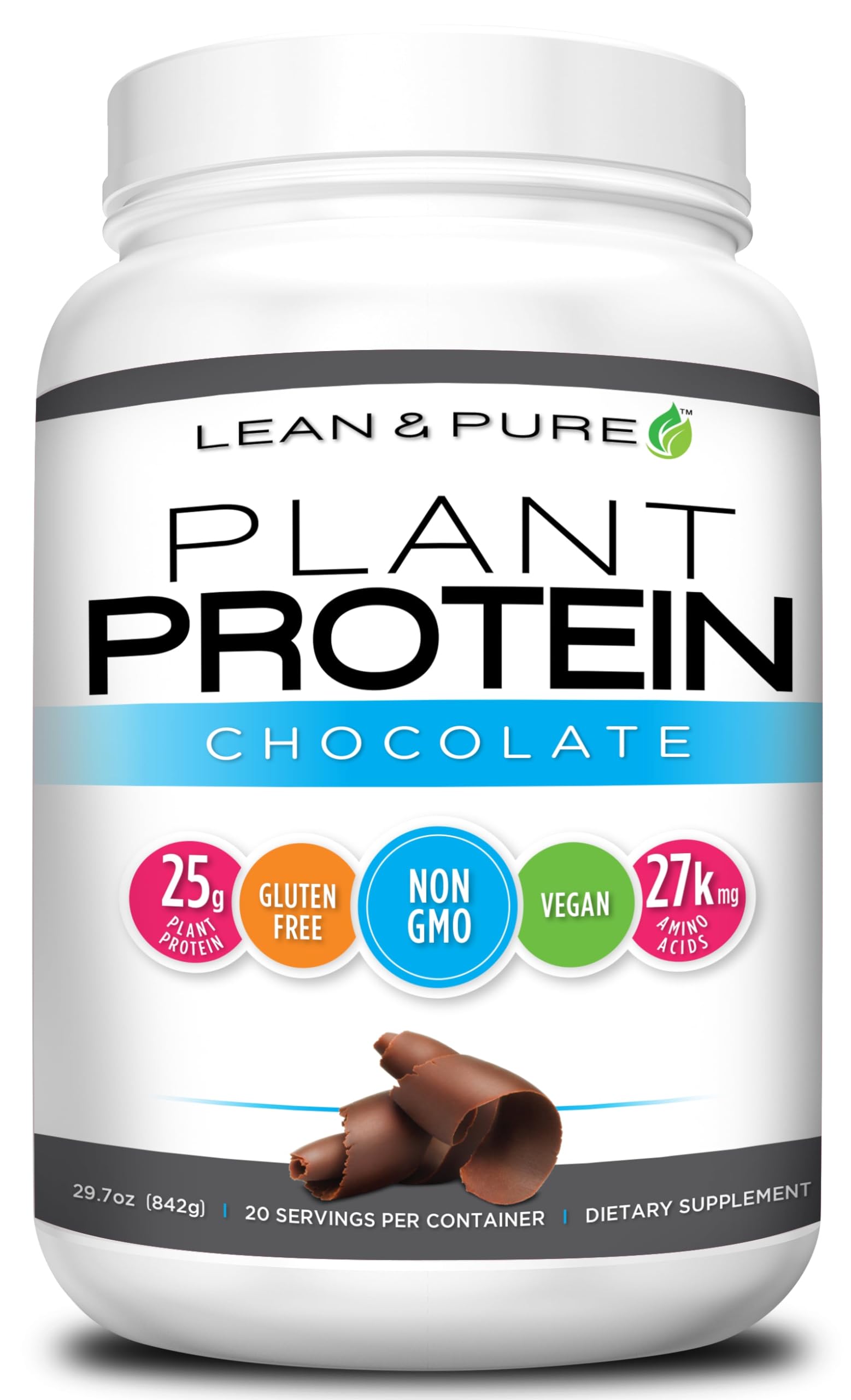 Olympian Labs Lean & Pure Plant Protein chocolate bottle, ideal for vegan shakes and gluten-free nutrition
