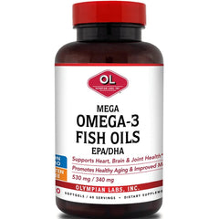 Olympian Labs Mega Omega-3 bottle front view with high EPA and DHA per serving.