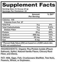 Nutrition facts emphasize complete amino acid profile for versatility.