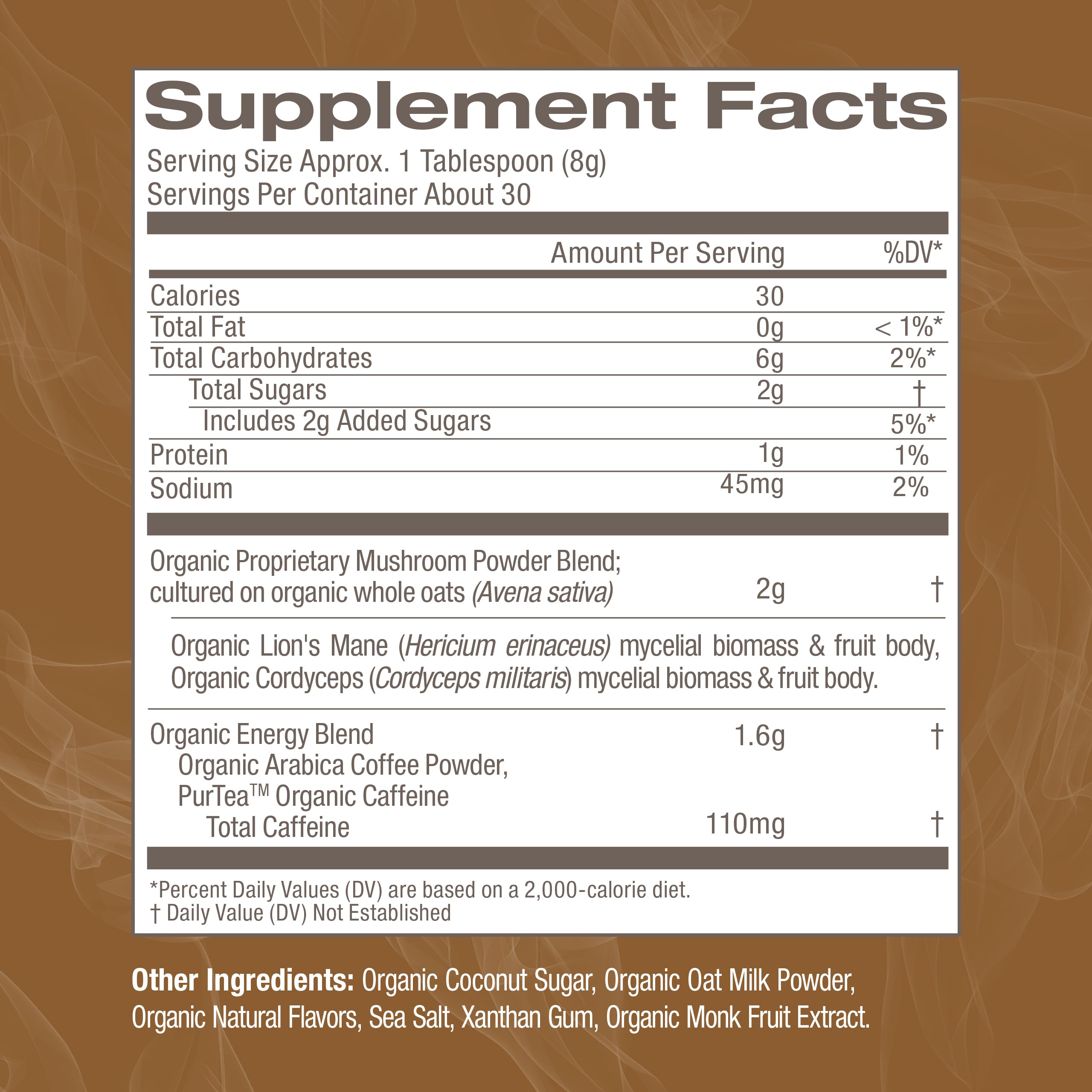 Om Mushroom Superfood Coffee Latte Blend bottle featuring Reishi for balanced daytime calm.