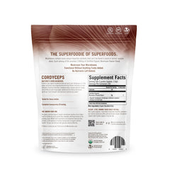 US-grown OM Cordyceps powder beside oats, signaling purity and quality