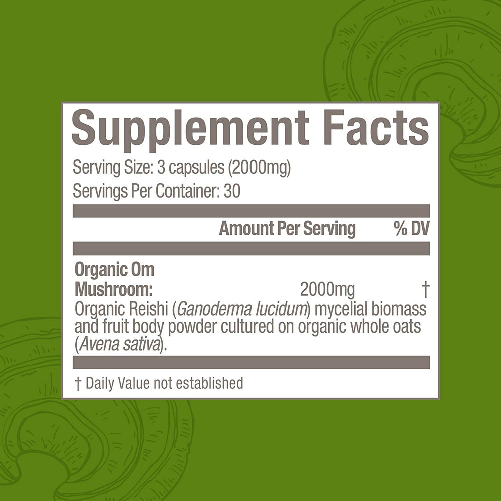 OM Mushroom Superfood Reishi capsules gel-cap close-up