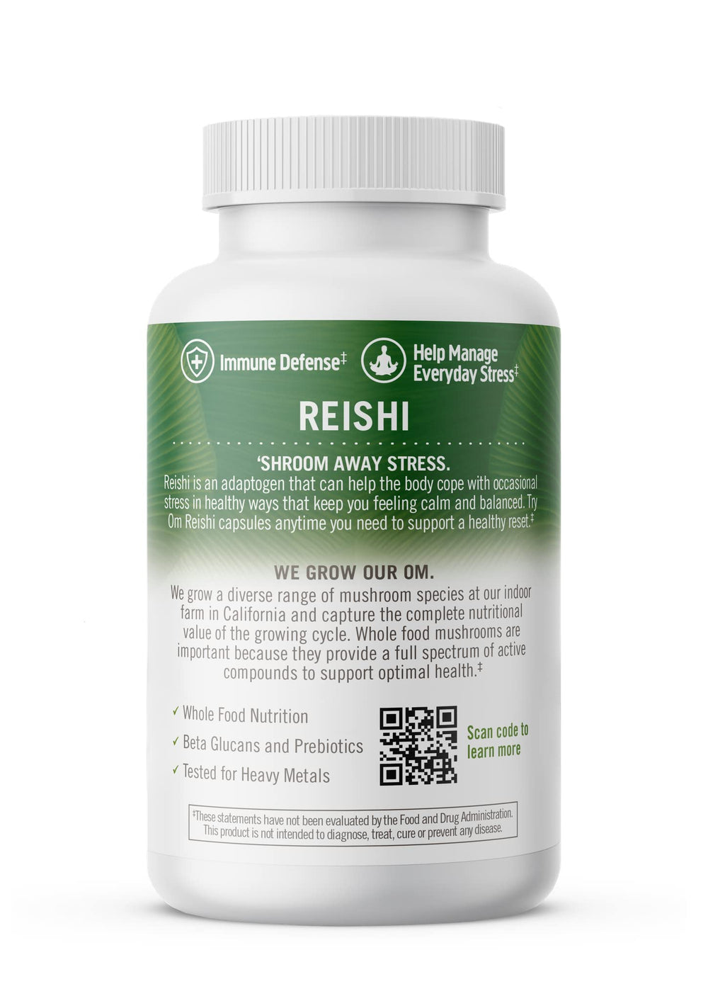 OM Mushroom Superfood Reishi capsules with organic certifications
