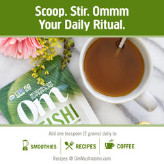 OM Mushroom Reishi powder in smoothie for immune-supporting nutrition