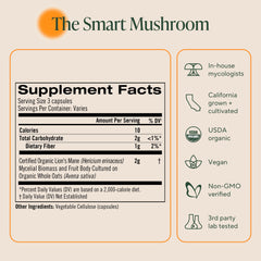 OM MUSHROOM SUPERFOOD lions mane packaging on shelf emphasizing organic wellness