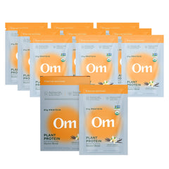 OM MUSHROOM SUPERFOOD Master Blend vanilla protein packet ready to mix for daily energy