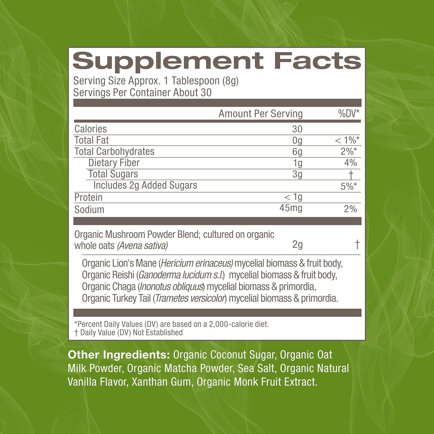 Scoop from OM Mushroom Superfood Matcha Latte for precise portions
