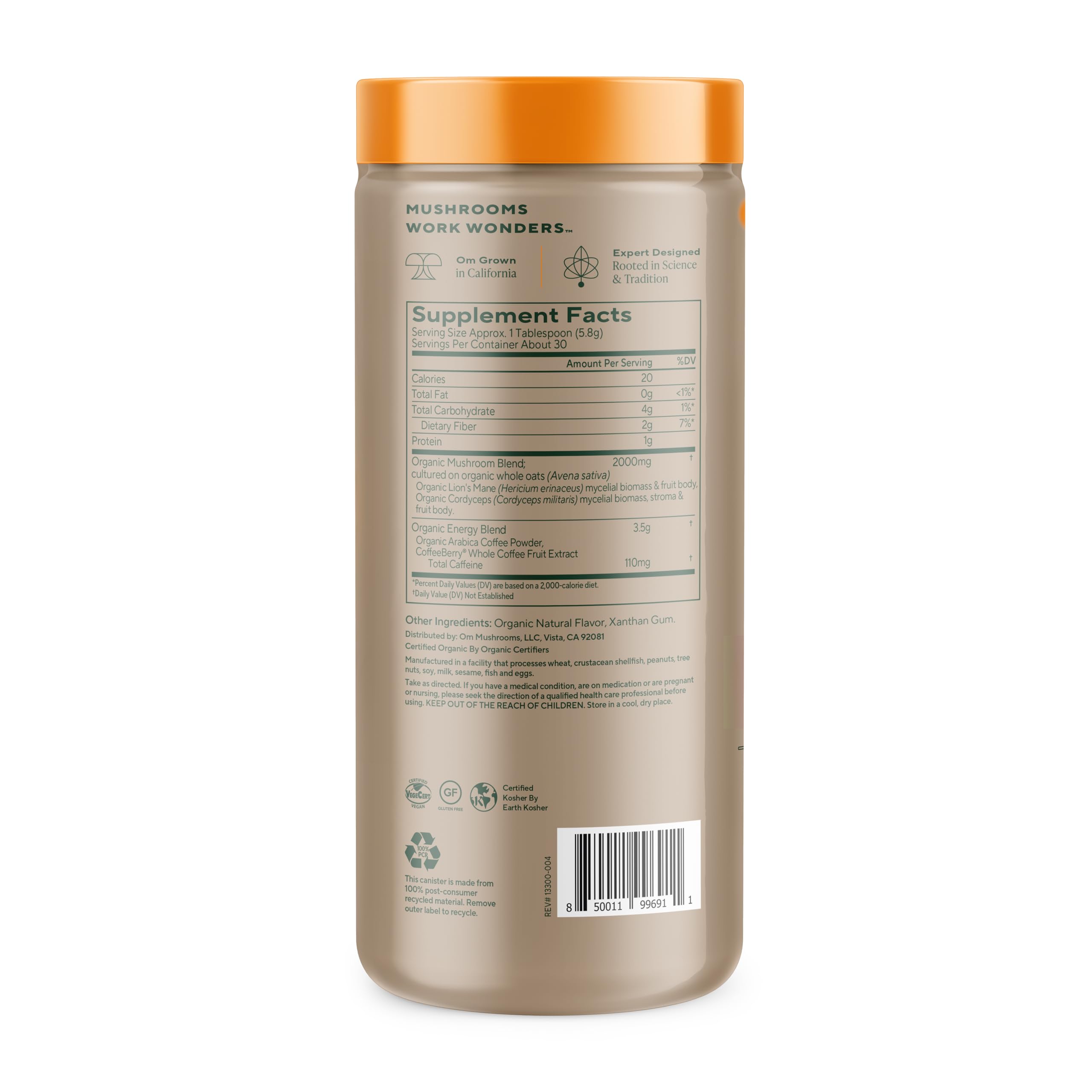 Organic Arabica coffee base supports bold, smooth flavor in the OM blend.