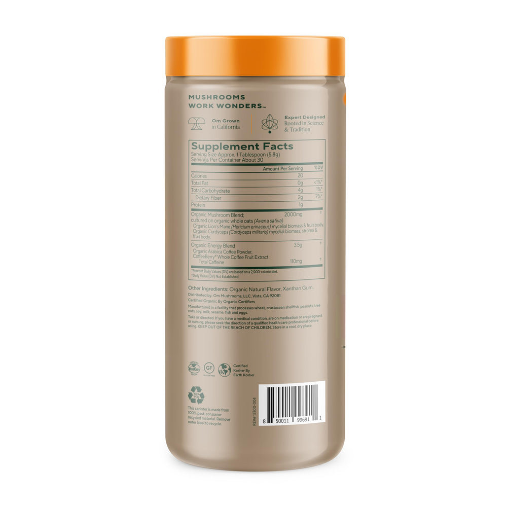 Organic Arabica coffee base supports bold, smooth flavor in the OM blend.