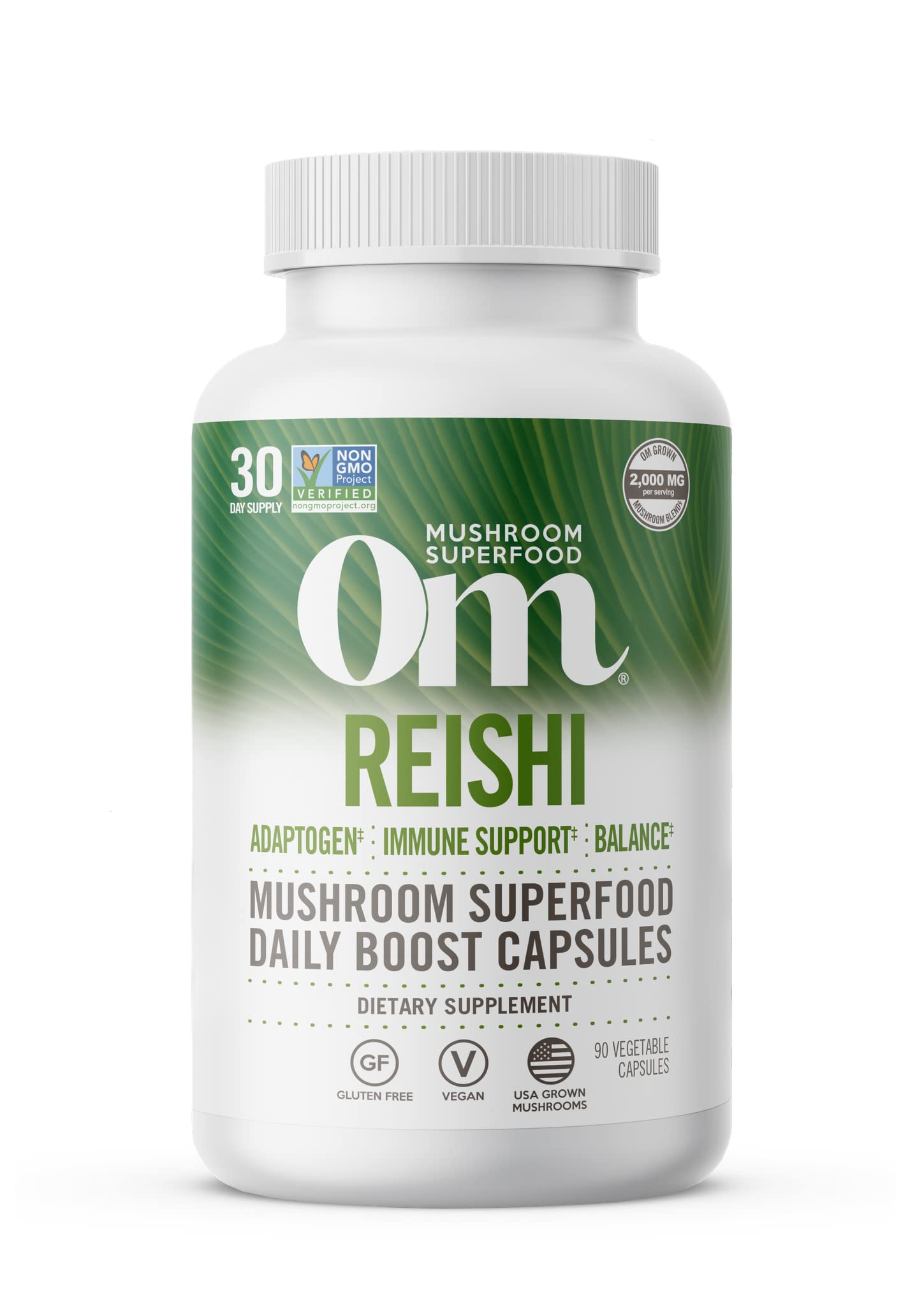 OM Mushroom Superfood Reishi capsules bottle for daily wellness and stress response support
