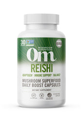 OM Mushroom Superfood Reishi capsules bottle for daily wellness and stress response support