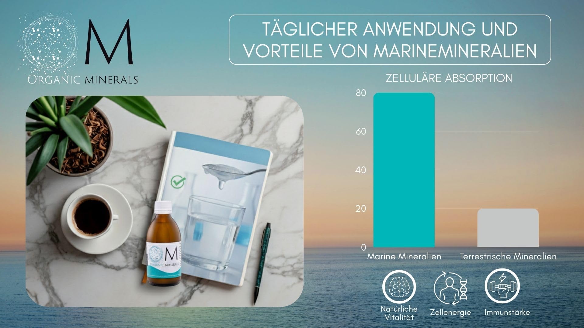 OM Organic Minerals shake before use action ensuring better dispersion in beverages.