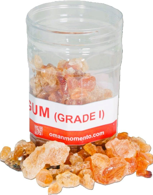 Oman Momento Pure Gum Arabic bottle on the counter for daily soluble fiber.