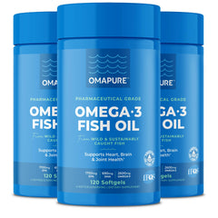 OMAPURE three-bottle pack shown to support daily omega-3 routines.