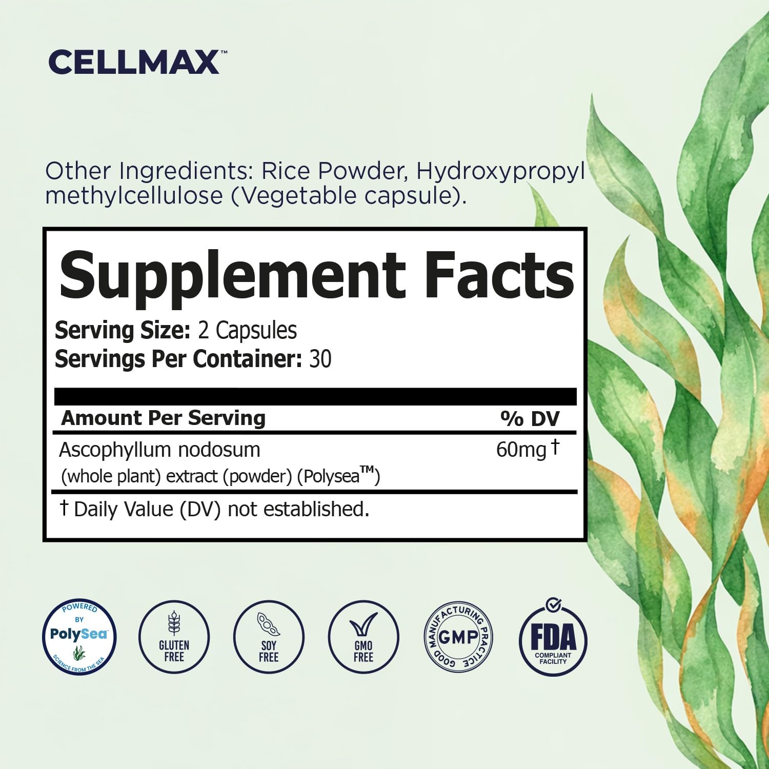 Omax3 Cellmax sustainability label focusing on pure, gluten-free, non-GMO promise