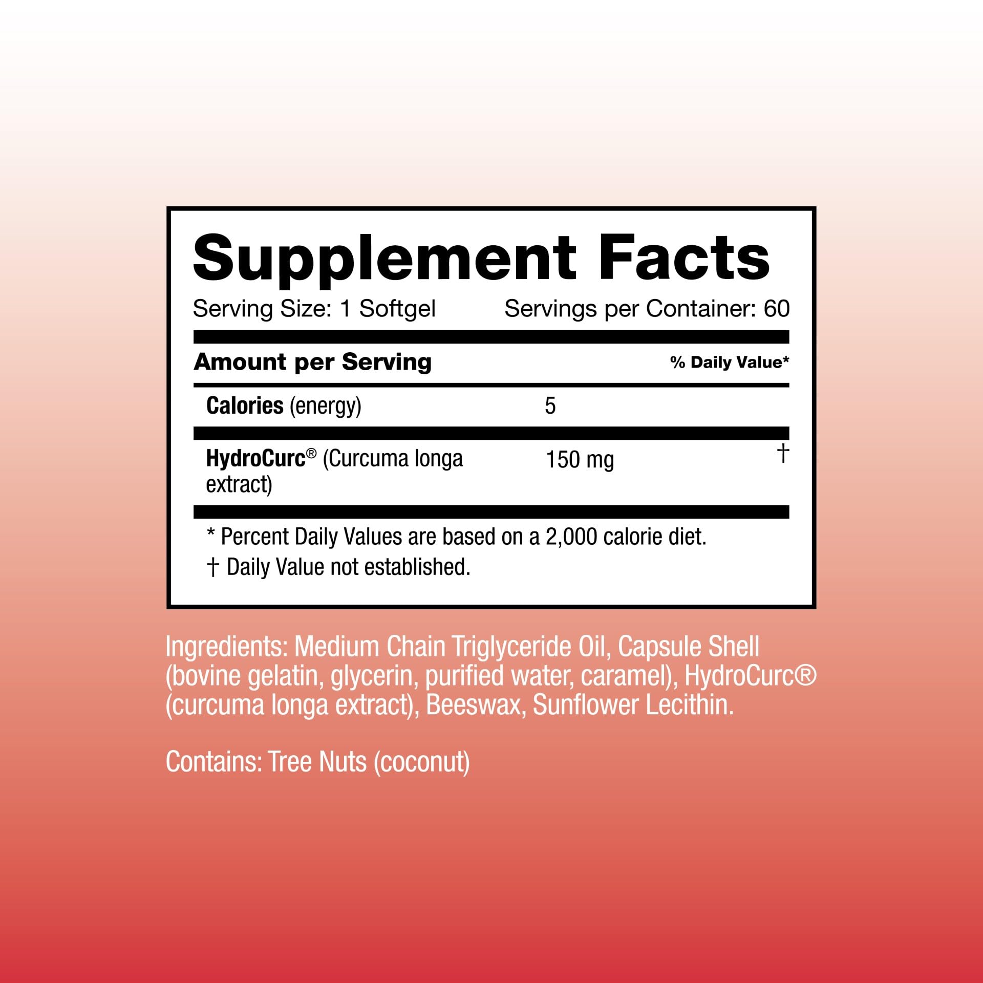 Omax3 HydroCurc label close-up highlights 150 mg per softgel