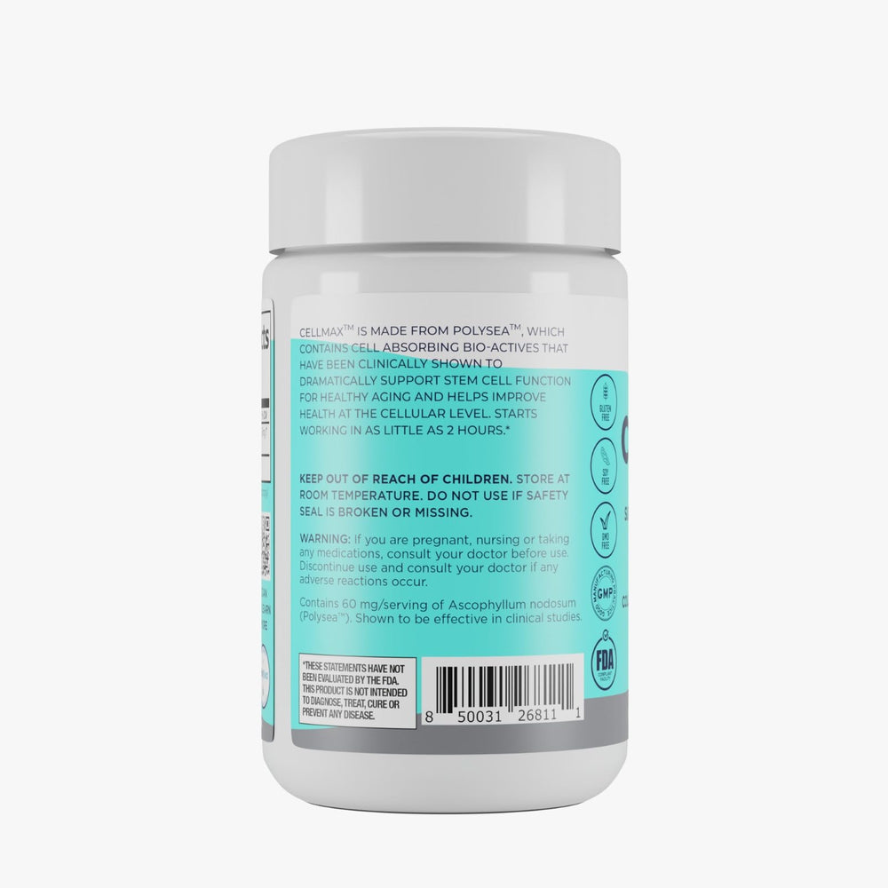 Omax3 PolySea seaweed extract container close-up for antioxidant and age-defense benefits