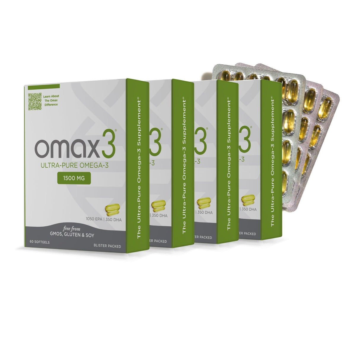 Omax3 Ultra-Pure omega-3 bottle front showing premium heart and brain support benefits