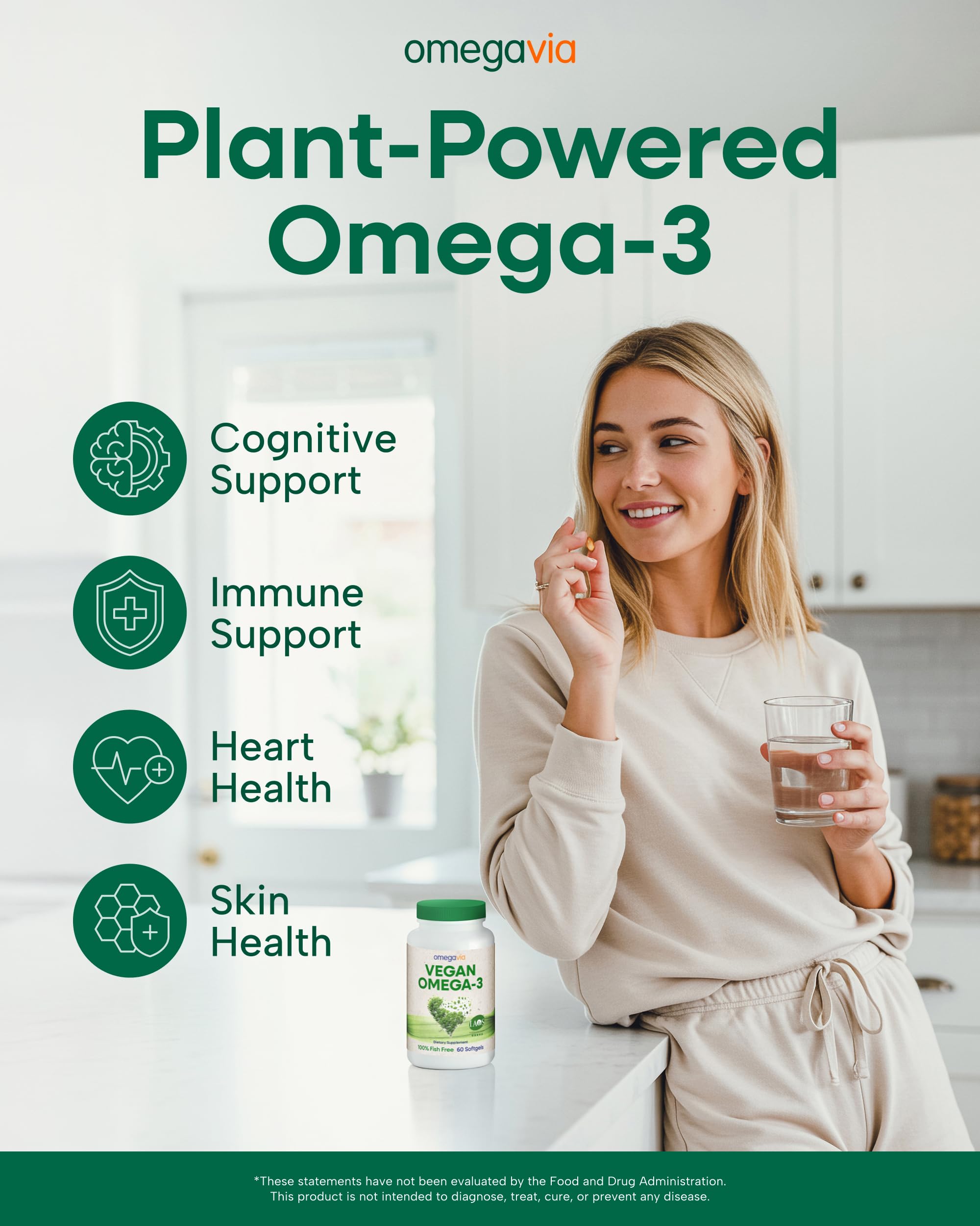 OmegaVia algae oil capsule close-up showing clean plant-based DHA source