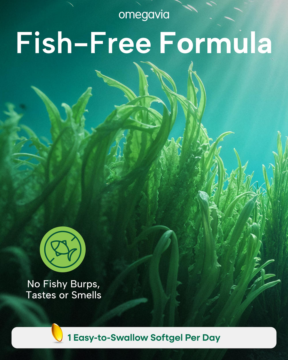 OmegaVia planet-friendly packaging highlighting fish-free, plant-based omega-3