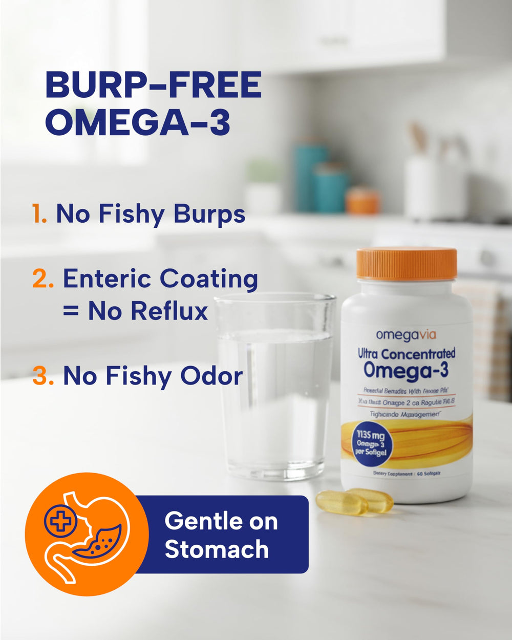IFOS 5-Star testing seal on OmegaVia omega-3 oil product packaging.