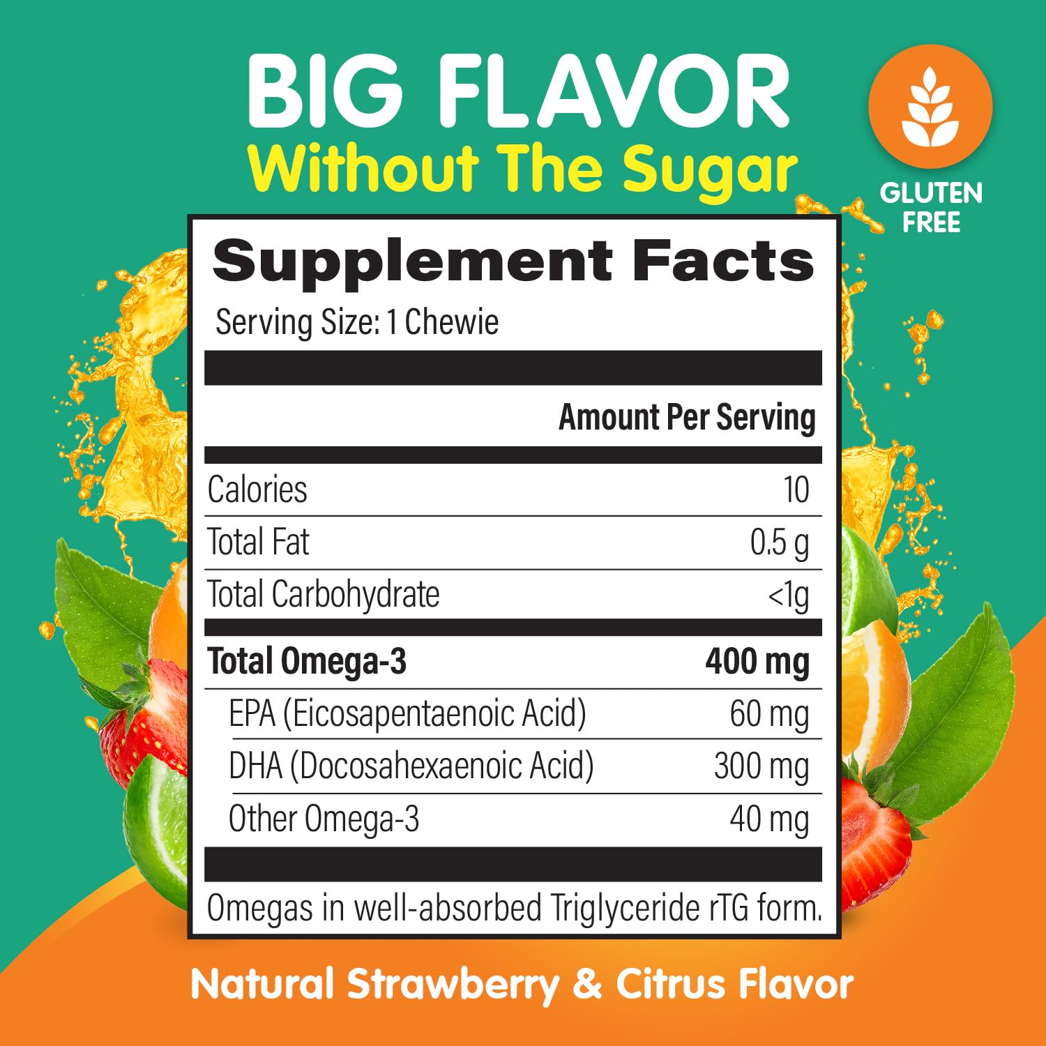 OmegaVia Kids Omega-3 Gummies pack open showing bite-sized gummies