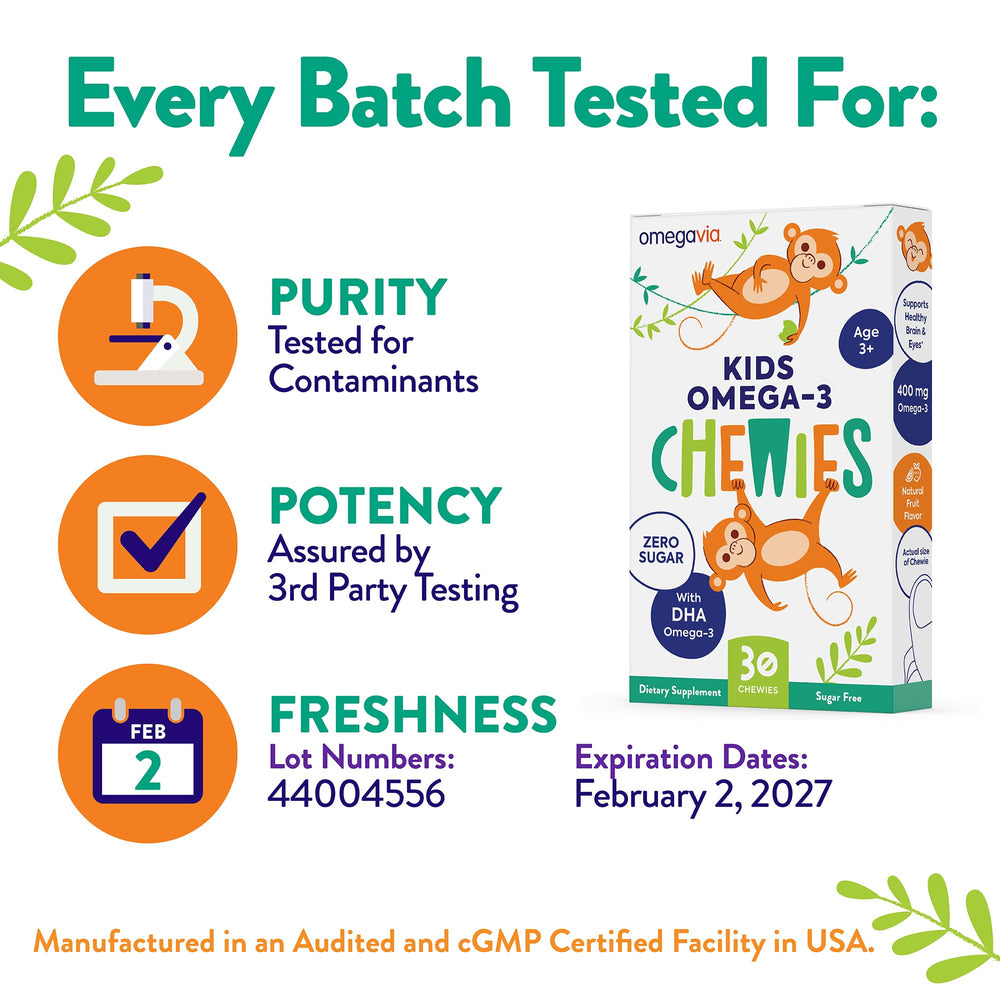 OmegaVia Kids Omega-3 Gummies sugar-free label on jar