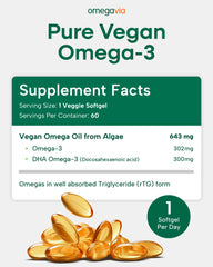 OmegaVia plant-based omega-3 bottle showcasing fish-free formula