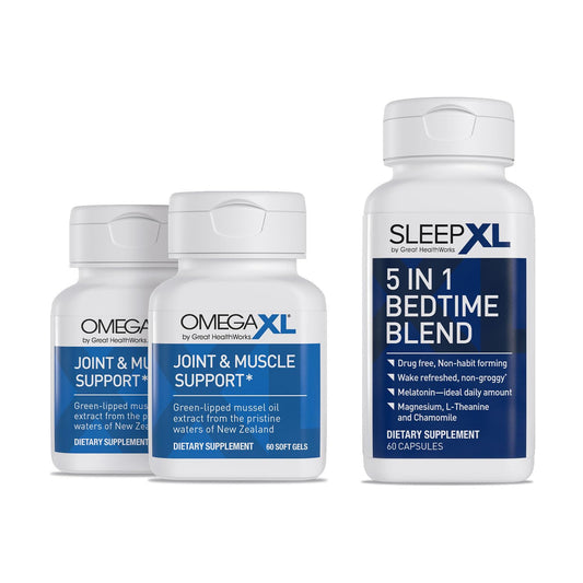 OmegaXL bottle close-up highlighting 60-count softgels for joint comfort