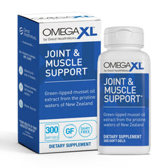 OmegaXL bottle top view showing convenient daily soft gel capsules for use.