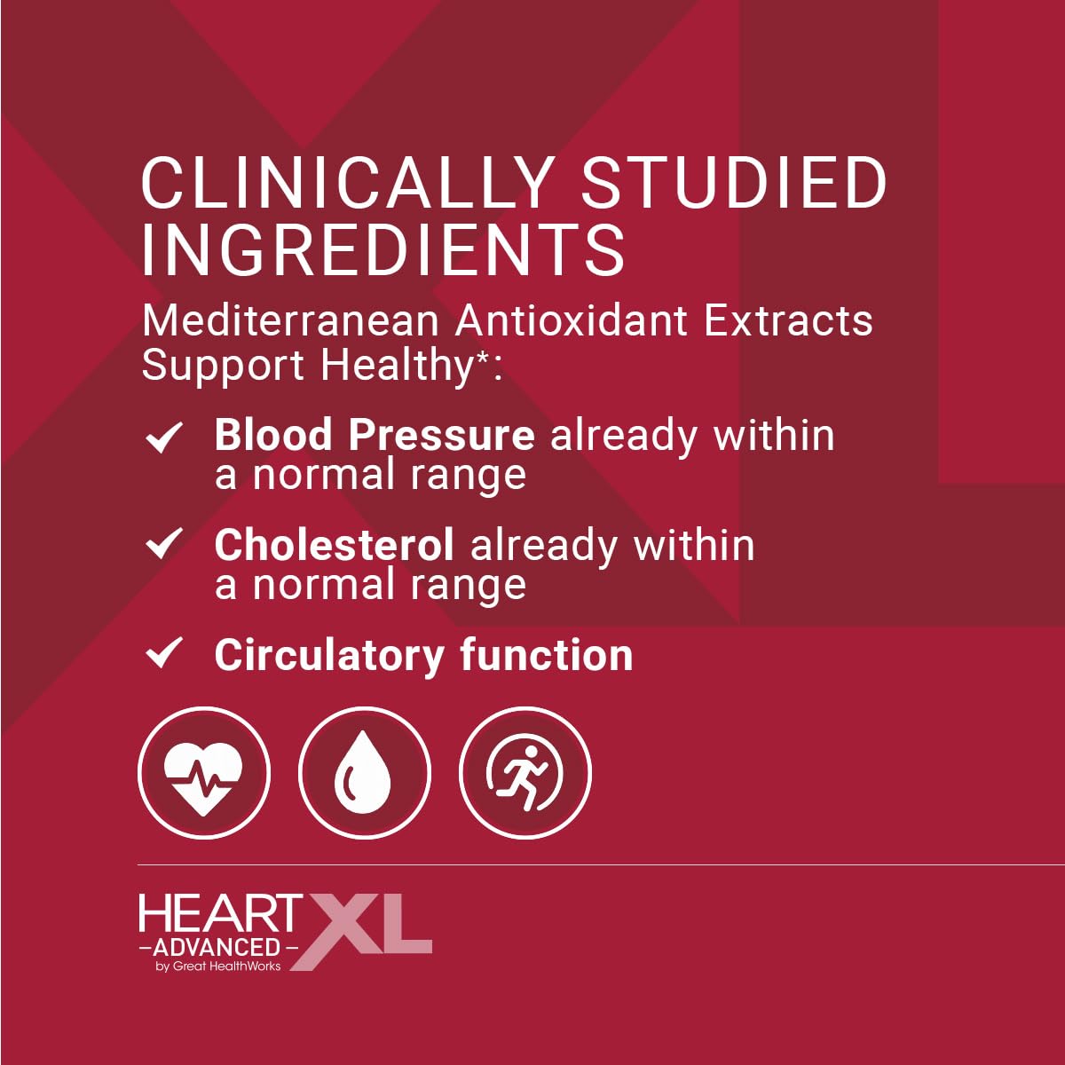 OmegaXL HeartXL Advanced label detail features olive, pomegranate, and grape seed extracts.