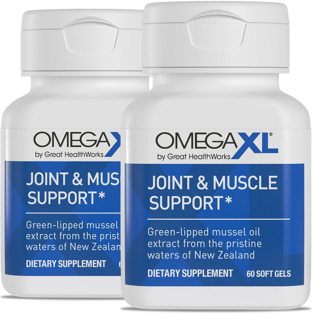 OmegaXL joint-support softgel bottle shown for daily mobility support.
