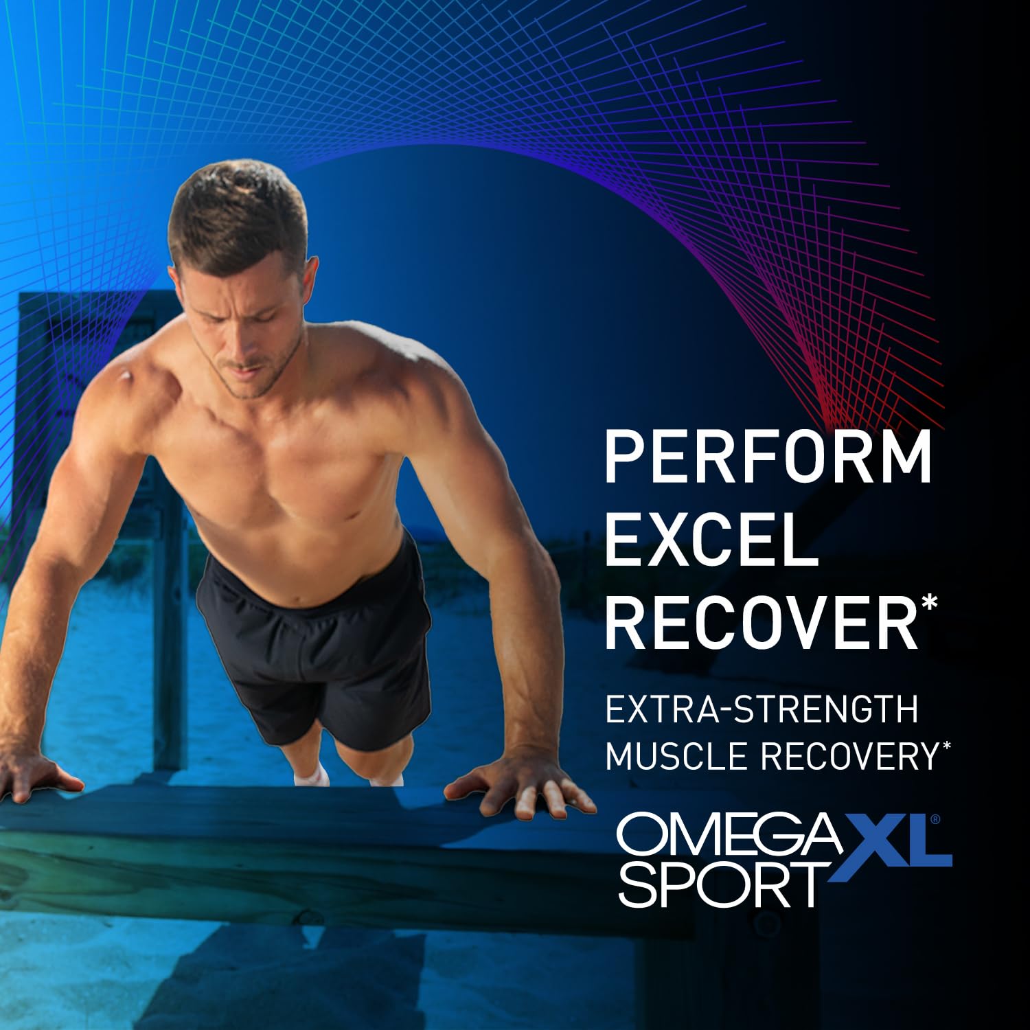 OmegaXL Sport green-lipped mussel oil illustration emphasizing omega-rich formula
