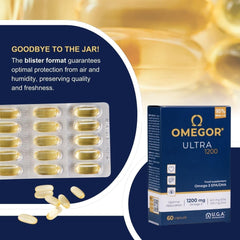 OMEGOR ocean backdrop suggests high-quality fish oil in capsules.