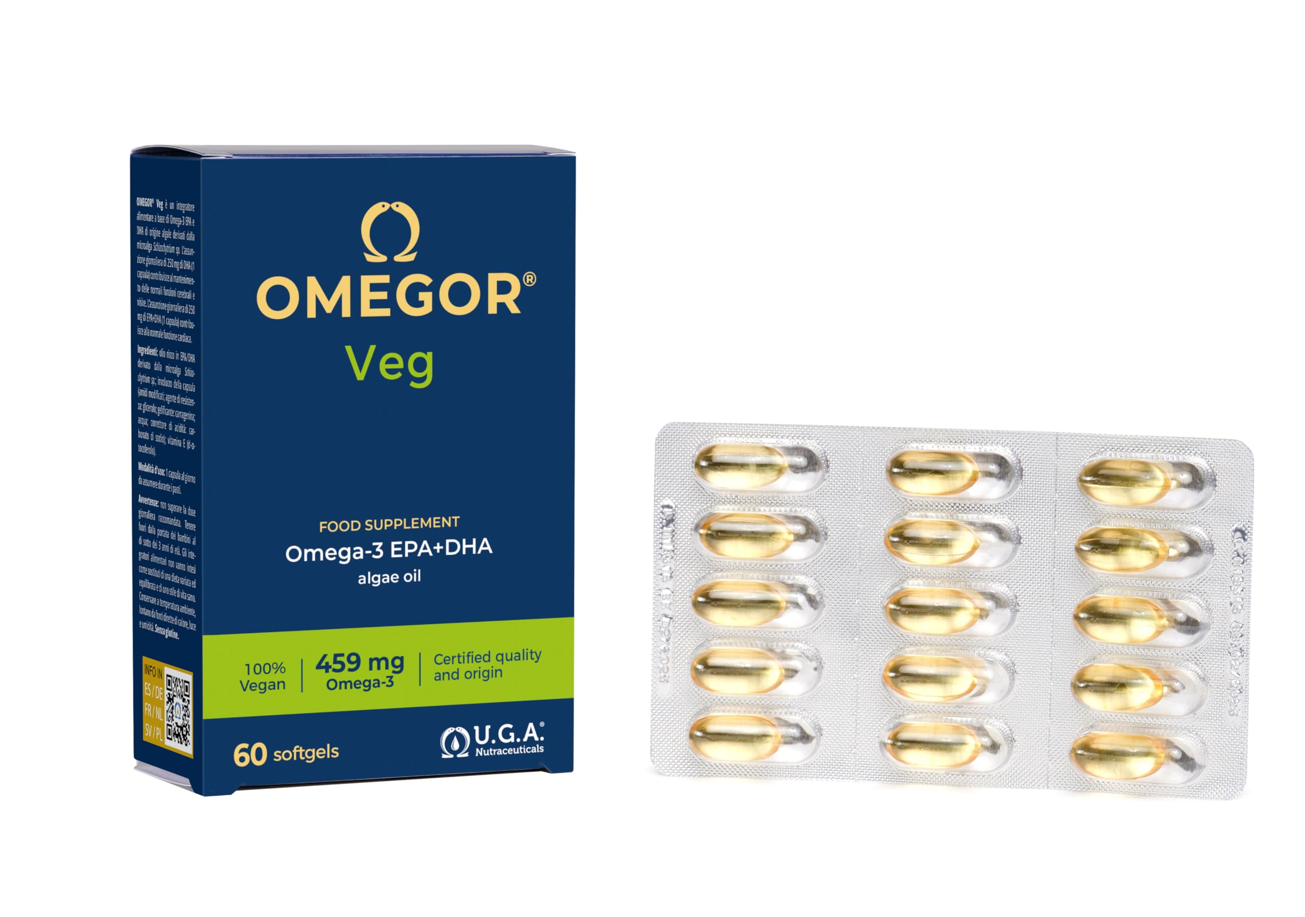 OMEGOR Veg Vegan Society certification badge on product packaging