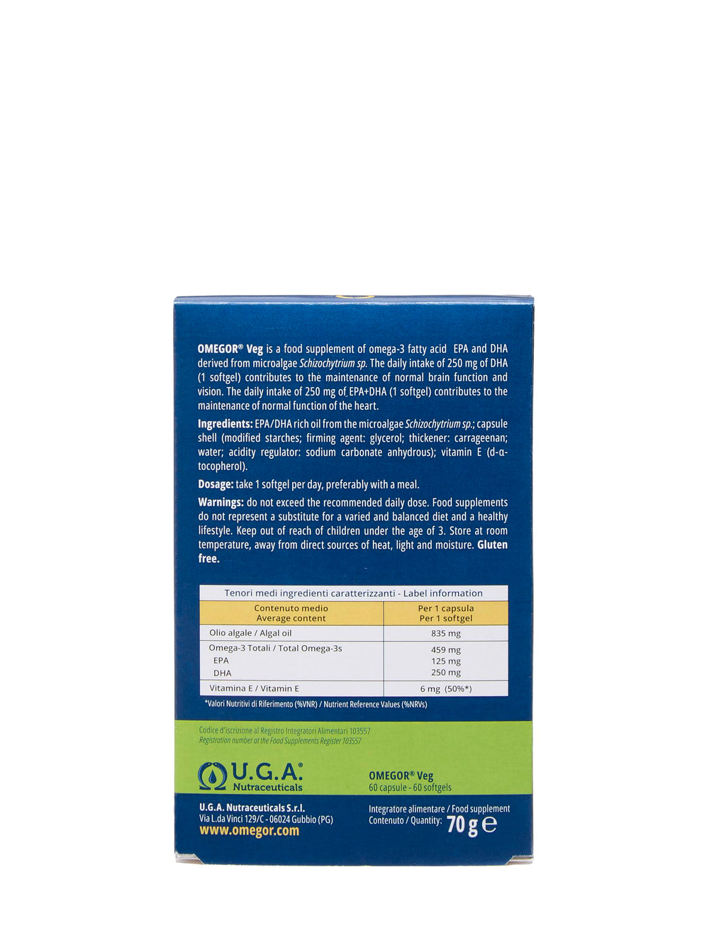 OMEGOR Veg vitamin E ingredient label signaling stability for vegan omega-3