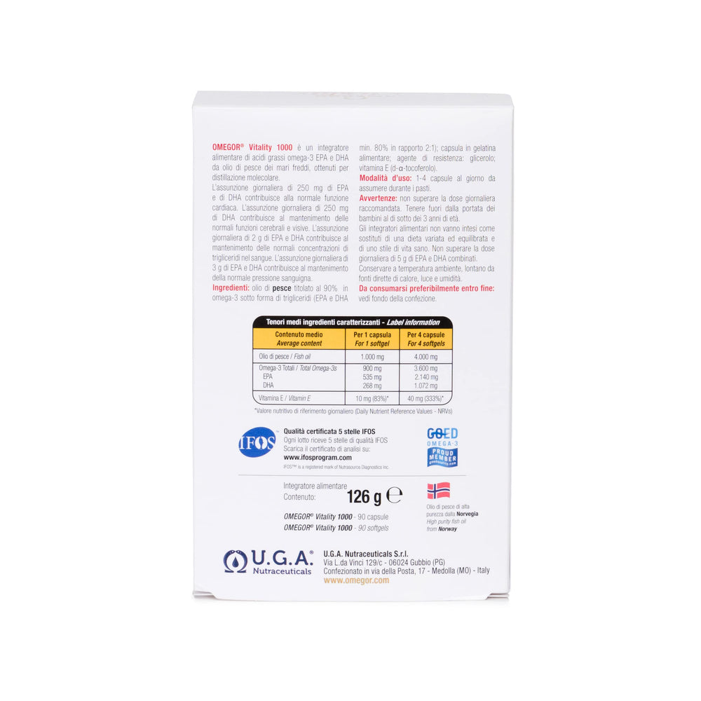 OMEGOR Vitality 1000 softgels pouring into a glass for easy dosing