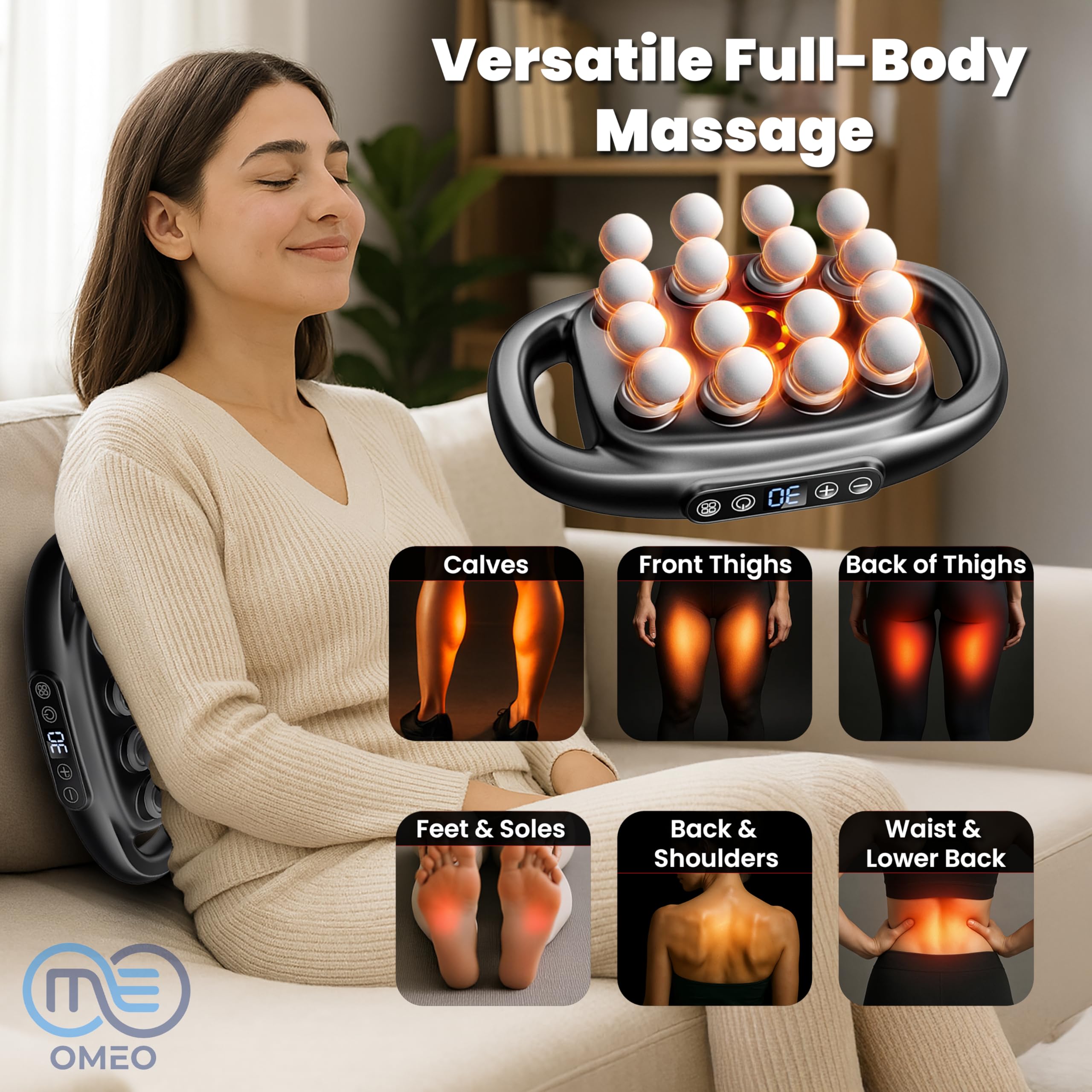 OMEO 16-Head Massage Gun ergonomic handle for comfortable long sessions
