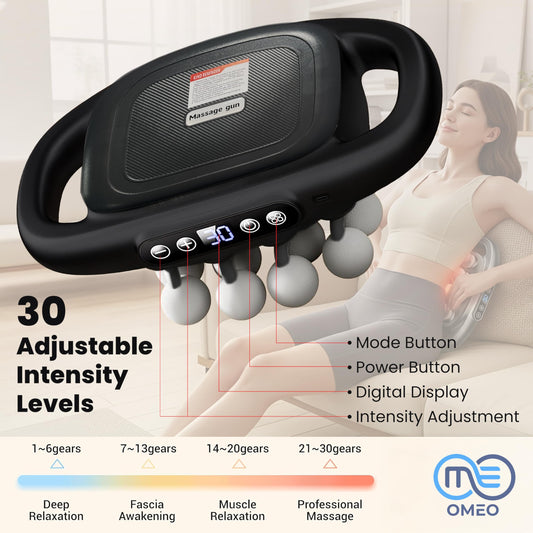OMEO 16-Head Massage Gun with interchangeable heads for customizable therapy
