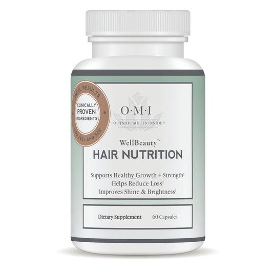 OMI WellBeauty Hair Nutrition bottle; supports hair nourishment and potential growth