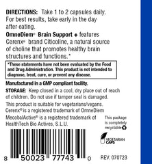 Omne Diem Brain Support capsules in hand convey portable on the go lifestyle.