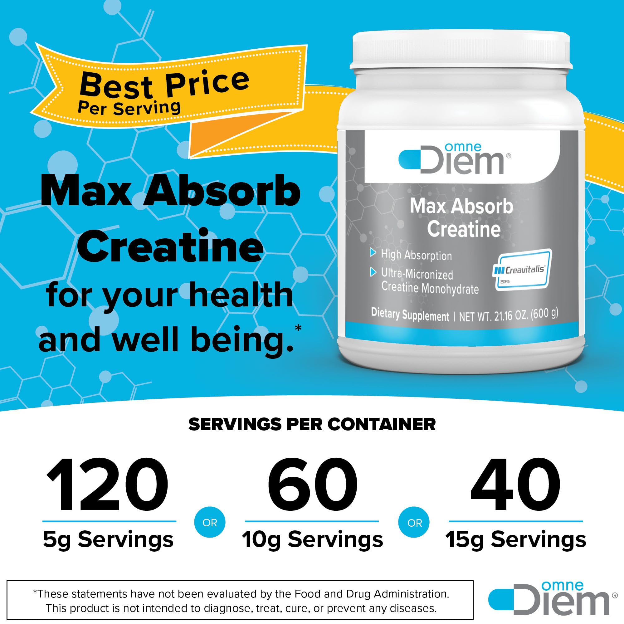 Omne Diem Creatine powder dissolving in water for easy mixing.