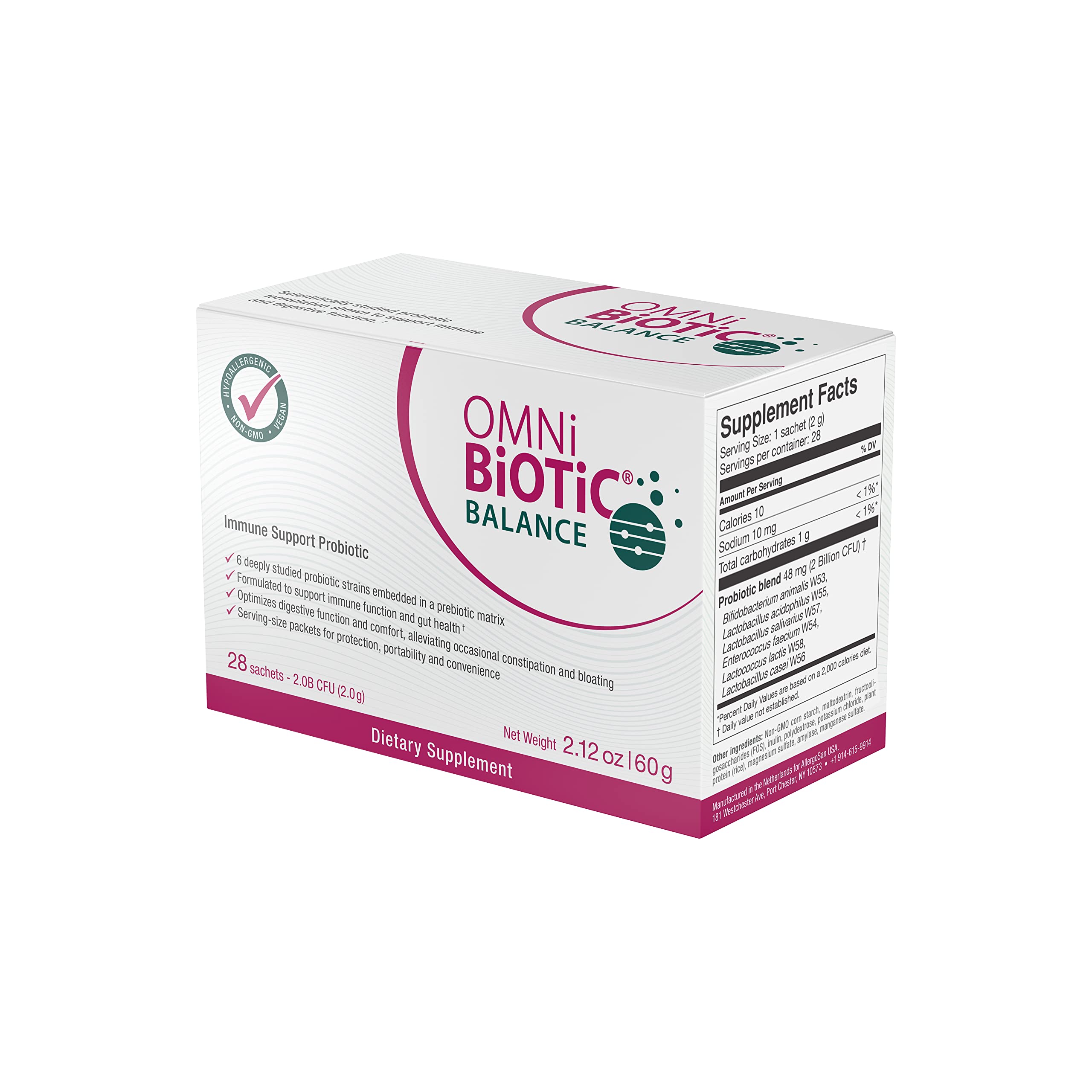 OMNi BiOTiC Balance label graphic emphasizing probiotic benefits