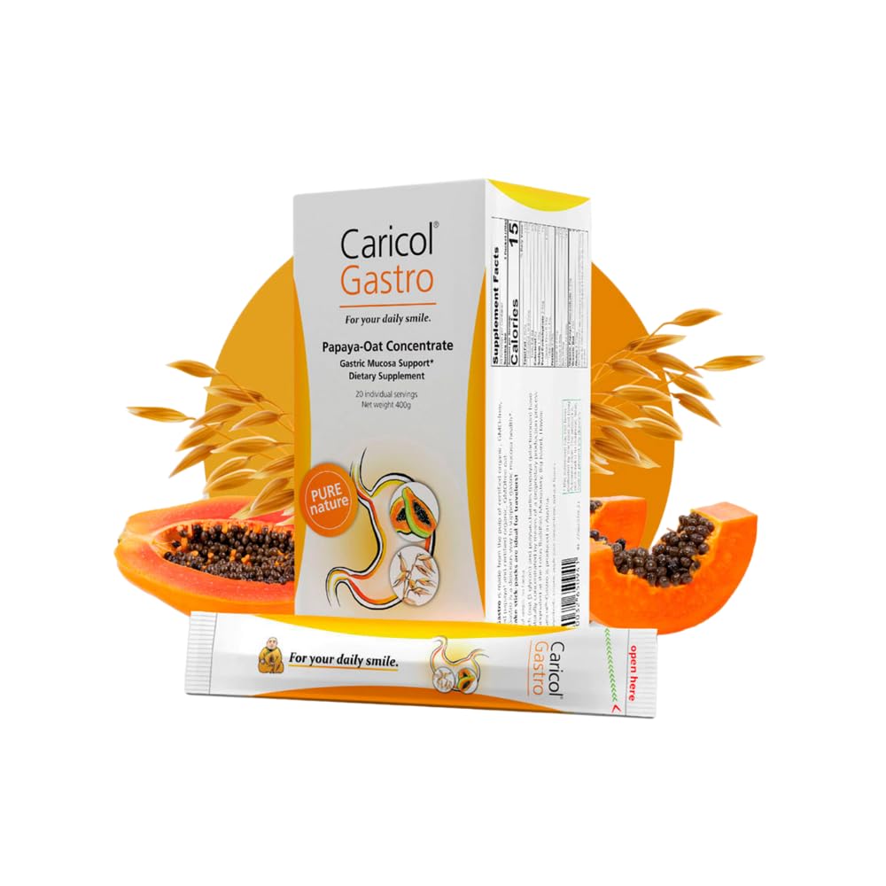 OMNi BiOTiC Caricol Gastro packet close-up emphasizes simple, additive-free stomach lining care.