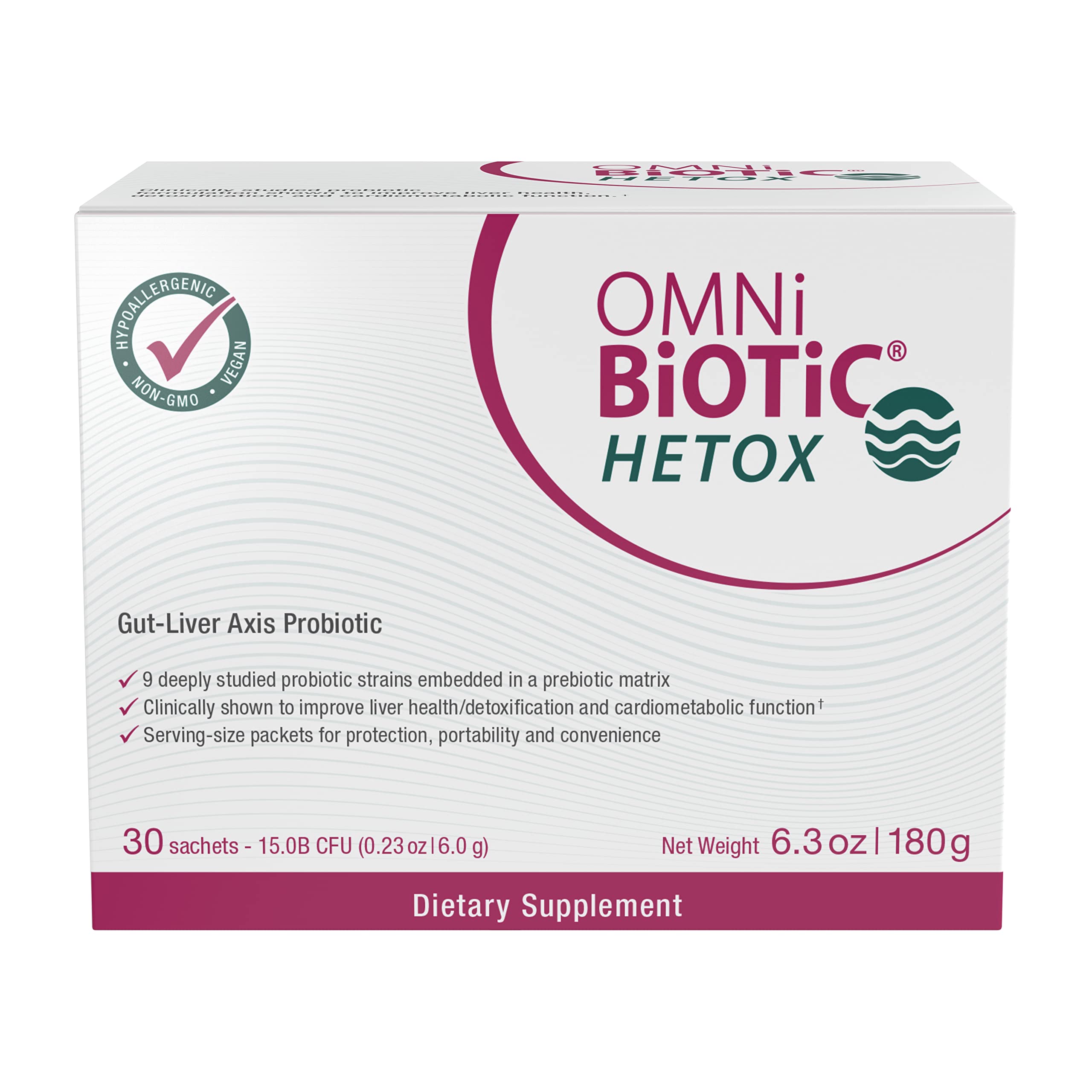 OMNi BiOTiC Hetox packaging with individual servings highlights convenience and shelf-stability