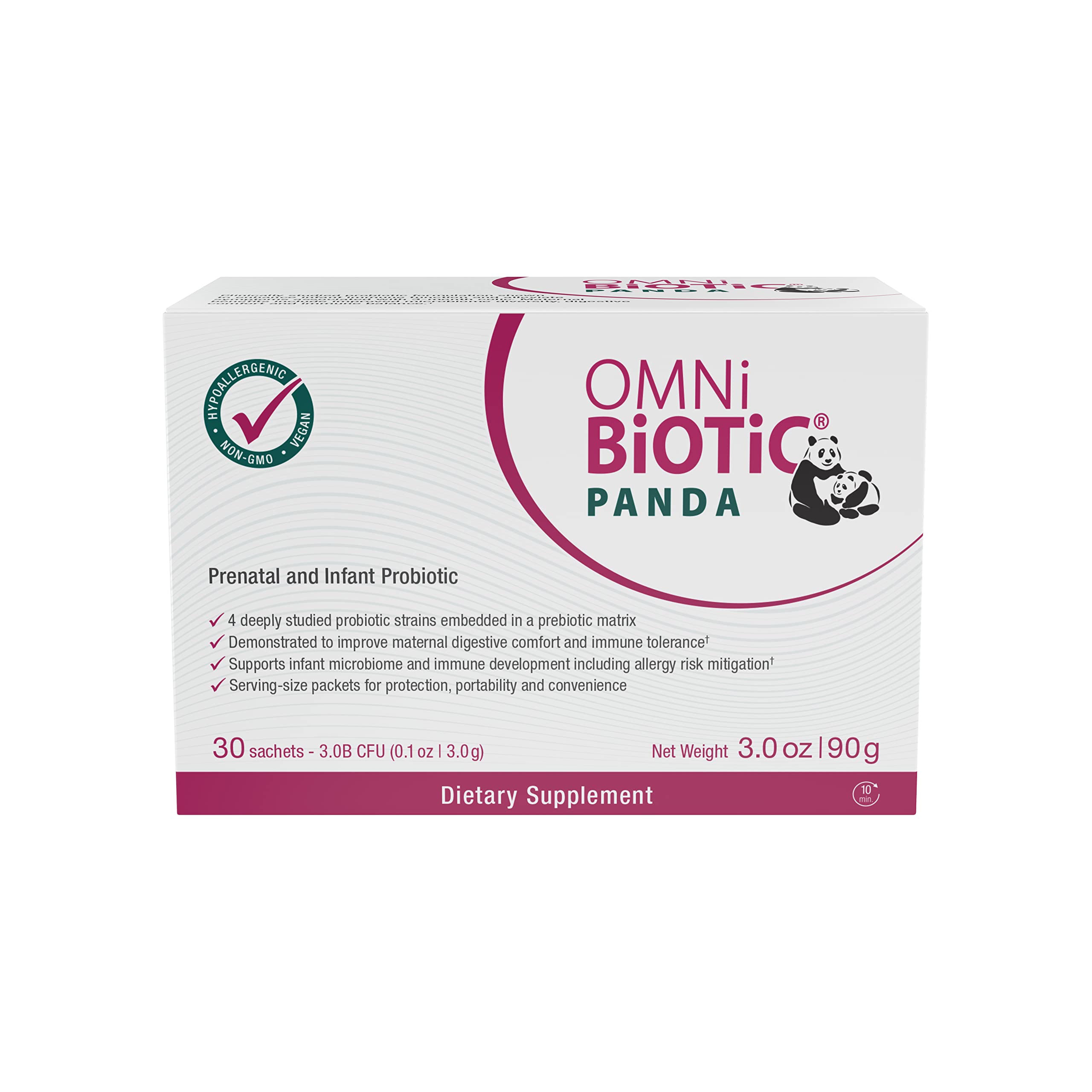 Daily dose packets shown for convenient, mess-free prenatal and infant use