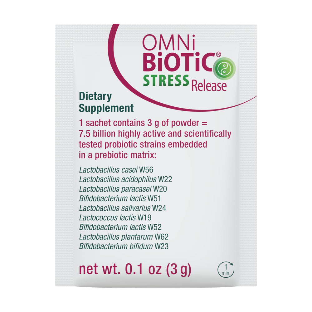 OMNi BiOTiC Stress Release award graphic signals probiotic science recognition.